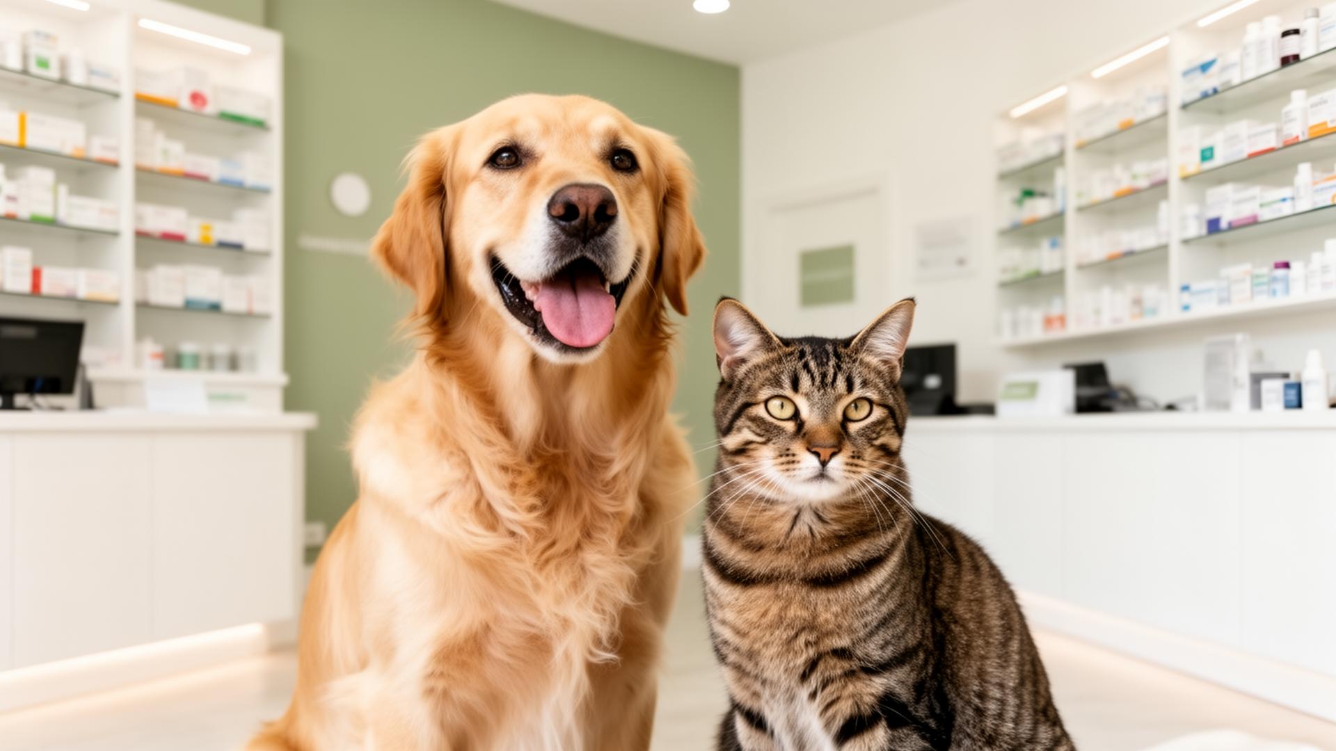Perro y gato felices en la farmacia veterinaria Farmanimals en Granada